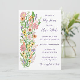 ワイルドフラワーハンド絵を描カスタムQRコード赤ちゃんシャワー 招待状