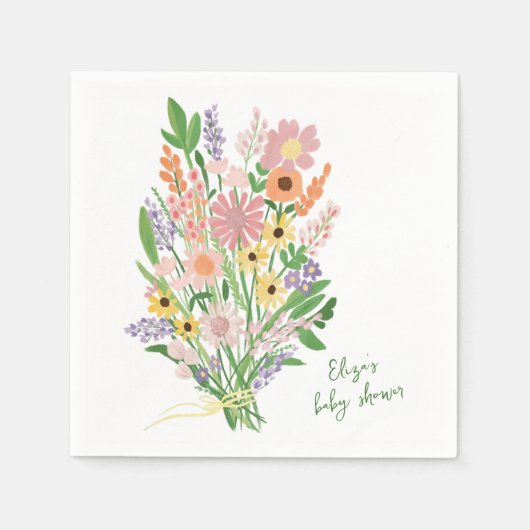 ワイルドフラワーハンド色彩の鮮やかカスタムベビーシャワー スタンダードカクテルナプキン (正面)