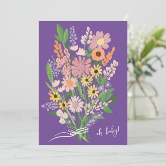 ワイルドフラワーハンド色彩の鮮やかカスタムベビーシャワー 招待状 (スタンド正面)