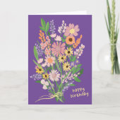 ワイルドフラワーハンド色彩の鮮やかガウアッシュハッピーバースデー カード (正面)
