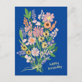 ワイルドフラワーハンド色彩の鮮やかガウアッシュハッピーバースデー ポストカード (正面)