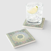 ワイルドフラワーハートマンダラ結婚カップル&日付 ストーンコースター (横)