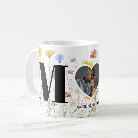 ワイルドフラワーハート写真名母の日 コーヒーマグカップ (正面左)