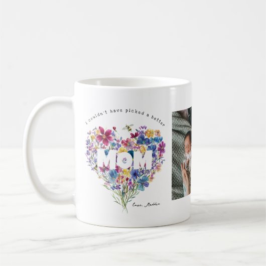 ワイルドフラワーハート母の日 | 3枚の写真コラージュ コーヒーマグカップ (左)