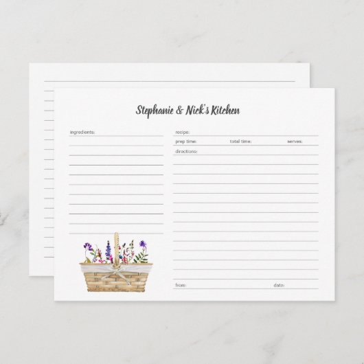 ワイルドフラワーバスケットレシピカードテンプレート 案内ポストカード (正面/裏面)