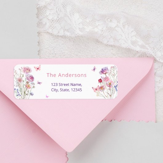 ワイルドフラワーバタフライエレガント差出人住所ラベル ラベル