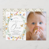 ワイルドフラワーバタフライオーバル1stバースデーフォト 招待状 (正面/裏面)