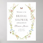 ワイルドフラワーバタフライガーデンブライダルウェルカムサイン ポスター (正面)