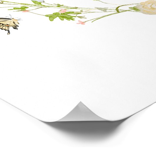 ワイルドフラワーバタフライガーデンベビーウェルカムサイン ポスター (角)