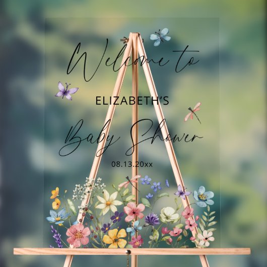 ワイルドフラワーバタフライガーデンベビーシャワーへようこそ アクリルサイン (ニュートラル)