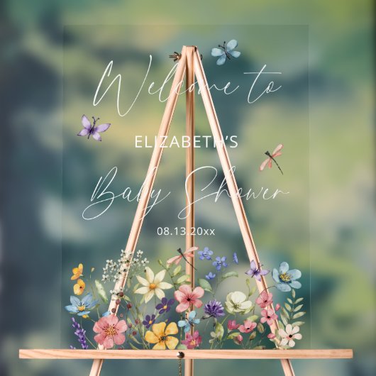 ワイルドフラワーバタフライガーデンベビーシャワーへようこそ アクリルサイン (ニュートラル)