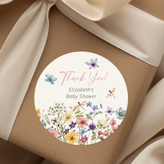 ワイルドフラワーバタフライガーデンベビーシャワー ラウンドシール