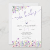 ワイルドフラワーバタフライガーデンラベンダーベビーシャワー 招待状 (正面)