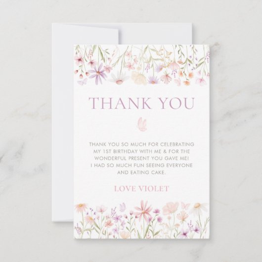ワイルドフラワーバタフライガールズ1st誕生日 サンキューカード (正面)