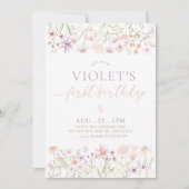 ワイルドフラワーバタフライガールズ 1歳の誕生日 招待状 (正面)