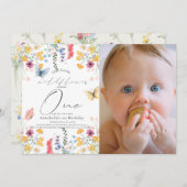 ワイルドフラワーバタフライガール1stバースデーフォト 招待状 (正面/裏面)