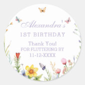 ワイルドフラワーバタフライガール1st誕生日ありがとう ラウンドシール (正面)