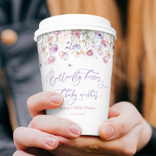 ワイルドフラワーバタフライキスベビーシャワー紙カップ 紙コップ