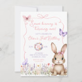ワイルドフラワーバタフライバニーウサギ誕生日 招待状 (正面)