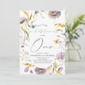 ワイルドフラワーバタフライパープルガール1st誕生日 招待状 (スタンド正面)