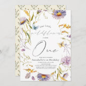 ワイルドフラワーバタフライパープルガール1st誕生日 招待状 (正面/裏面)