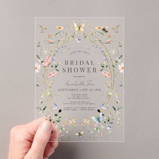 ワイルドフラワーバタフライビーウォーターカラーブライダルシャワー アクリル招待状 (インサイチュ (ポータブル))