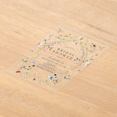 ワイルドフラワーバタフライビーウォーターカラーブライダルシャワー アクリル招待状 (レイダウン)