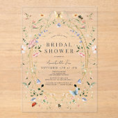 ワイルドフラワーバタフライビーウォーターカラーブライダルシャワー アクリル招待状 (正面)
