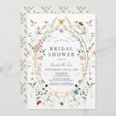 ワイルドフラワーバタフライビーウォーターカラーブライダルシャワー 招待状