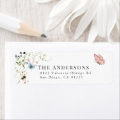 ワイルドフラワーバタフライビーウォーターカラー差出人住所 ラベル (インサイチュ)