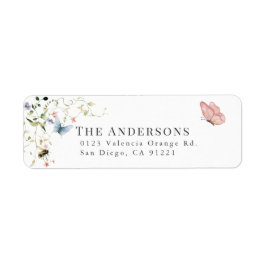 ワイルドフラワーバタフライビーウォーターカラー差出人住所 ラベル