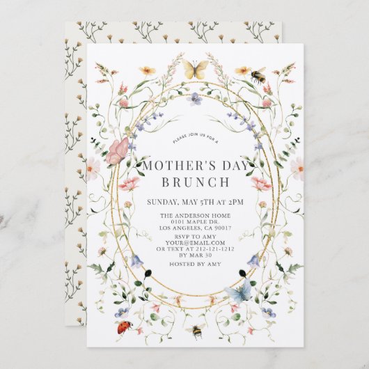 ワイルドフラワーバタフライビーマザーズデイブランチ 招待状 (正面/裏面)