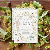 ワイルドフラワーバタフライビー水色ベビーシャワー 招待状