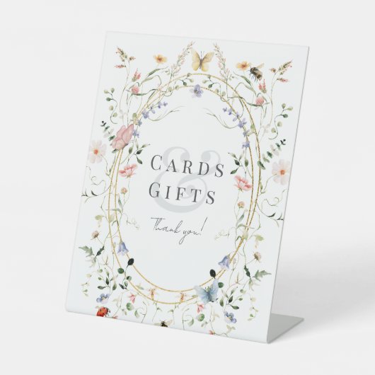 ワイルドフラワーバタフライビー赤ちゃんシャワーカード&ギフト 台座サイン (正面)