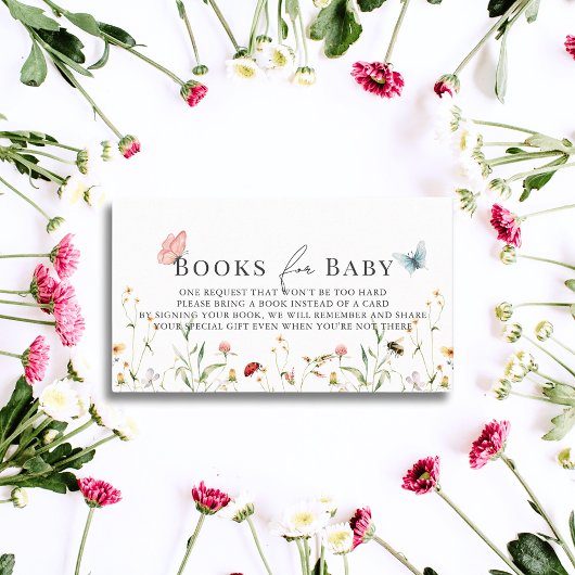 ワイルドフラワーバタフライビー赤ちゃんシャワーブックリクエスト エンクロージャーカード