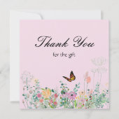 ワイルドフラワーバタフライピンクサンキューカード サンキューカード (正面)