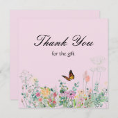 ワイルドフラワーバタフライピンクサンキューカード サンキューカード (正面/裏面)