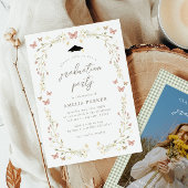 ワイルドフラワーバタフライピンク&セージ写真卒業 招待状