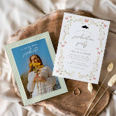 ワイルドフラワーバタフライピンク&セージ写真卒業 招待状