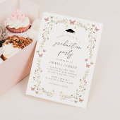 ワイルドフラワーバタフライピンク&セージ写真卒業 招待状