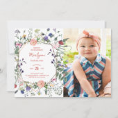 ワイルドフラワーバタフライファースト誕生日写真 招待状 (正面)