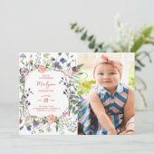 ワイルドフラワーバタフライファースト誕生日写真 招待状 (スタンド正面)