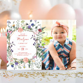 ワイルドフラワーバタフライファースト誕生日写真 招待状