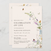 ワイルドフラワーバタフライフローラお祝いオブ・ライフ 招待状 (正面/裏面)