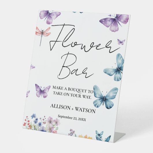ワイルドフラワーバタフライブライダルシャワー花バー標識 台座サイン (正面)