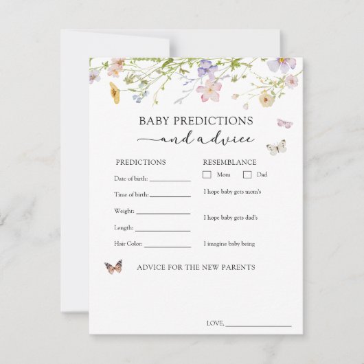 ワイルドフラワーバタフライベビーアドバイスと予測 招待状 (正面)