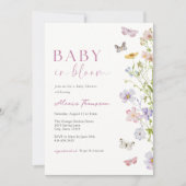 ワイルドフラワーバタフライベビーイン開花シャワー 招待状 (正面)