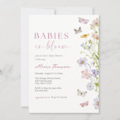 ワイルドフラワーバタフライベビーイン開花ツインシャワー 招待状 (正面)