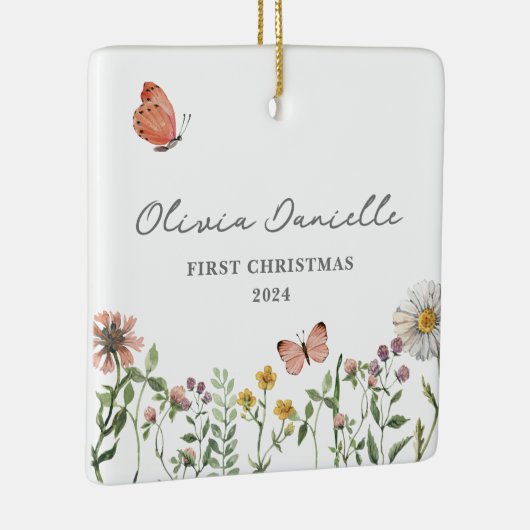 ワイルドフラワーバタフライベビーガール1stクリスマス セラミックオーナメント (右)