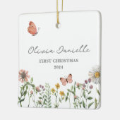 ワイルドフラワーバタフライベビーガール1stクリスマス セラミックオーナメント (左)